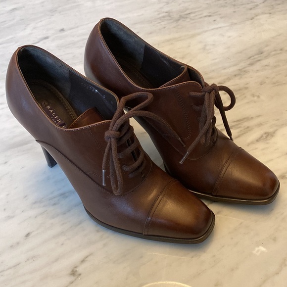 Ralph Lauren Purple Label Leather Heeled Oxfords - sz 38 - Picture 4 of 11